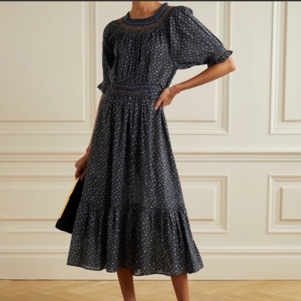 Doen Isidore Dress Midi Black Park Monceau Floral Size Small